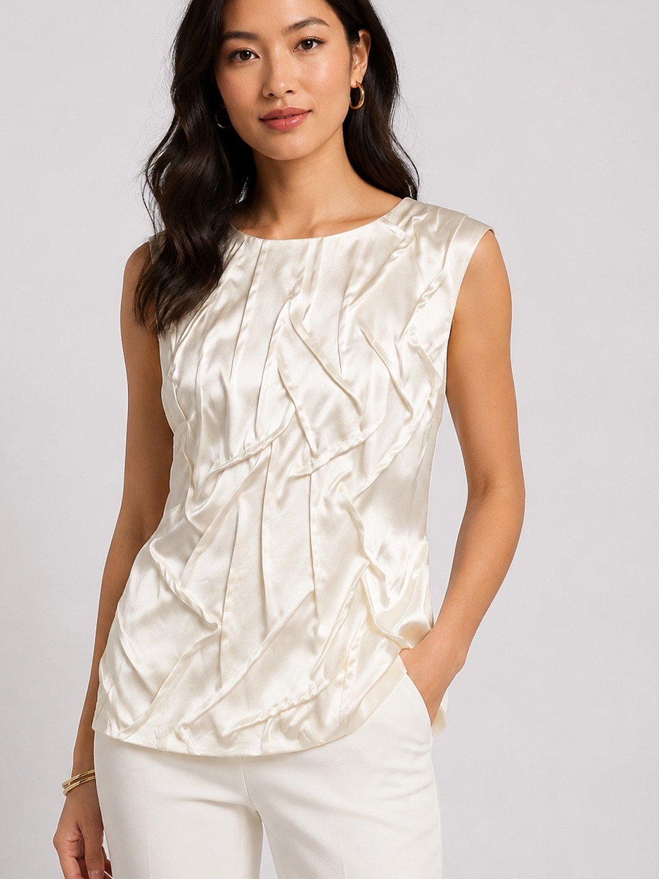 Alice + Olivia Ivory Silk Pleated Sleeveless Top Luxury Designer Capsule Size M